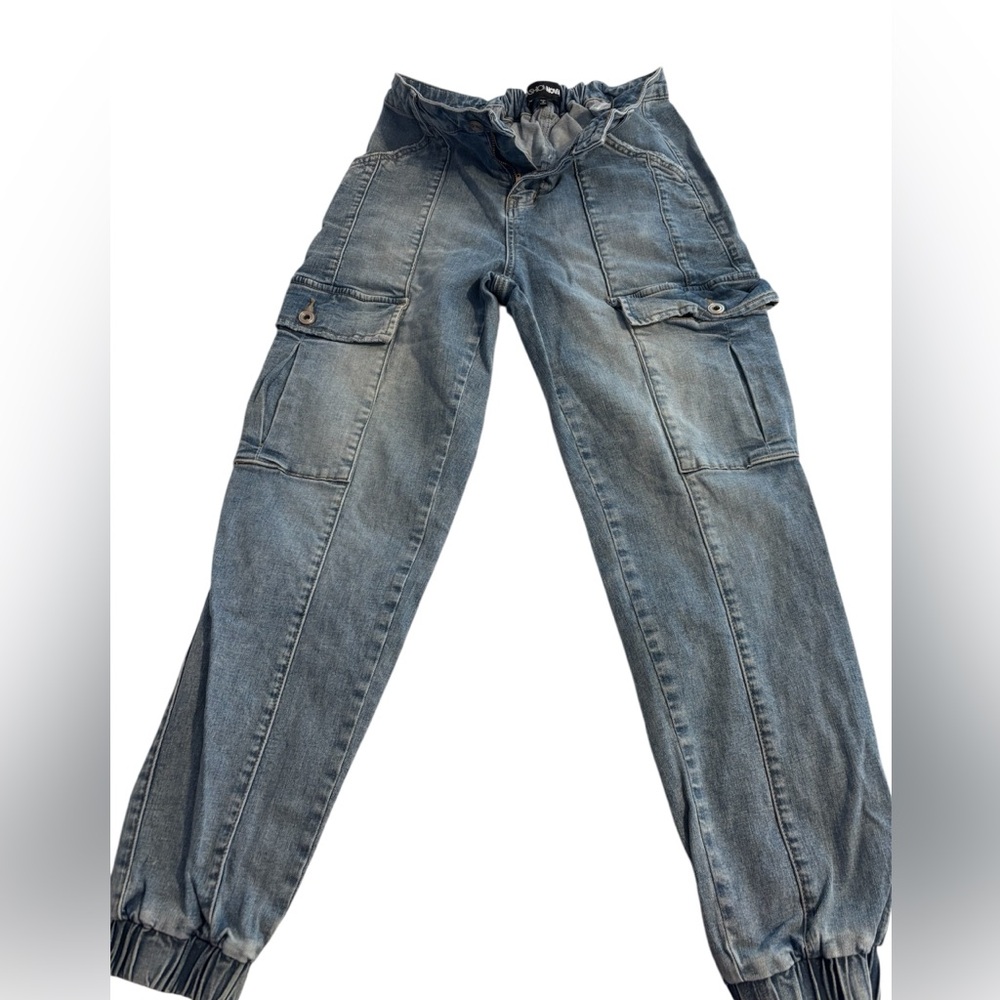 Fashion Nova Light Wash Denim Cargo Joggers